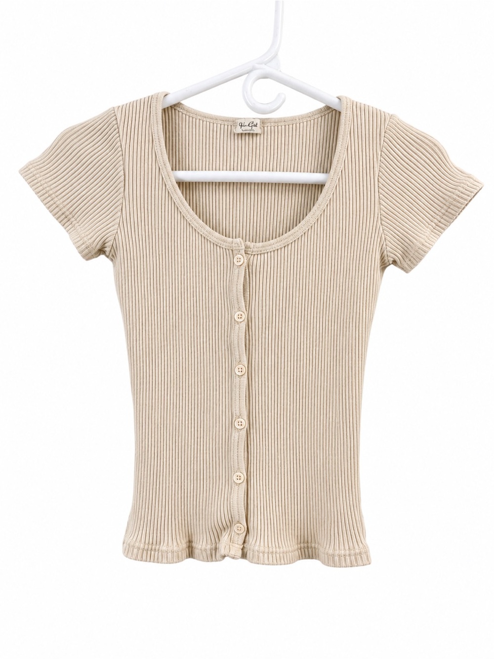 John Galt/ pacsun Ribbed Scoop Button-Front Top — Cream size small 100% cotton